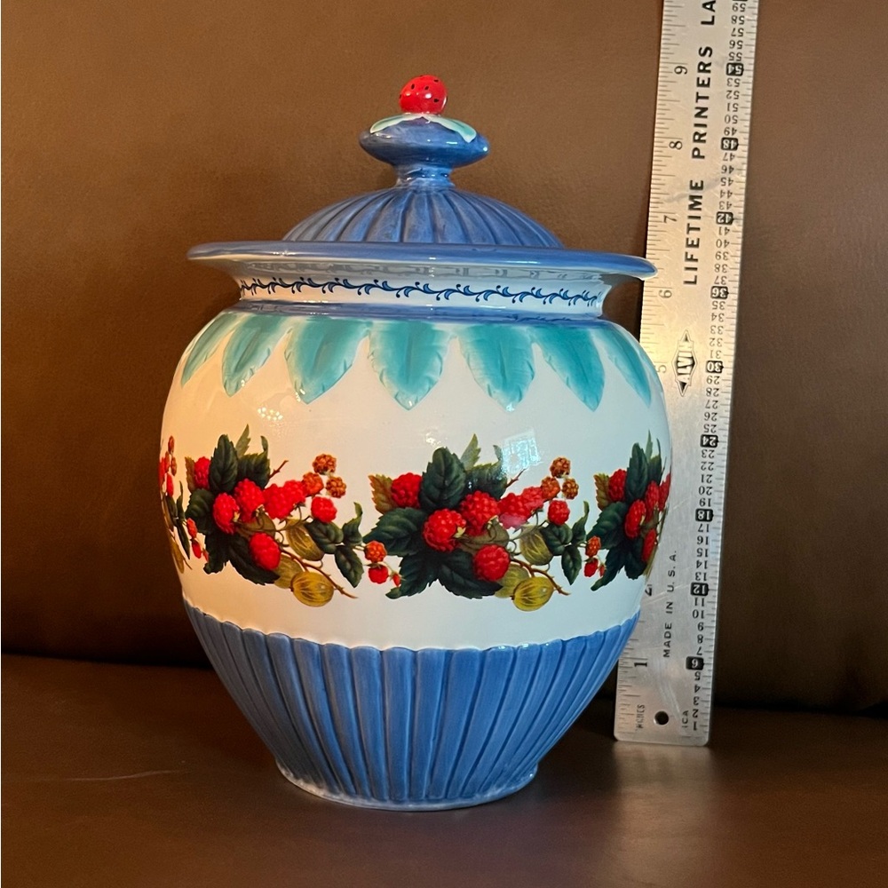 Vintage Cookie/Biscotti Jar w/ Hand Painted Strawberry Motif